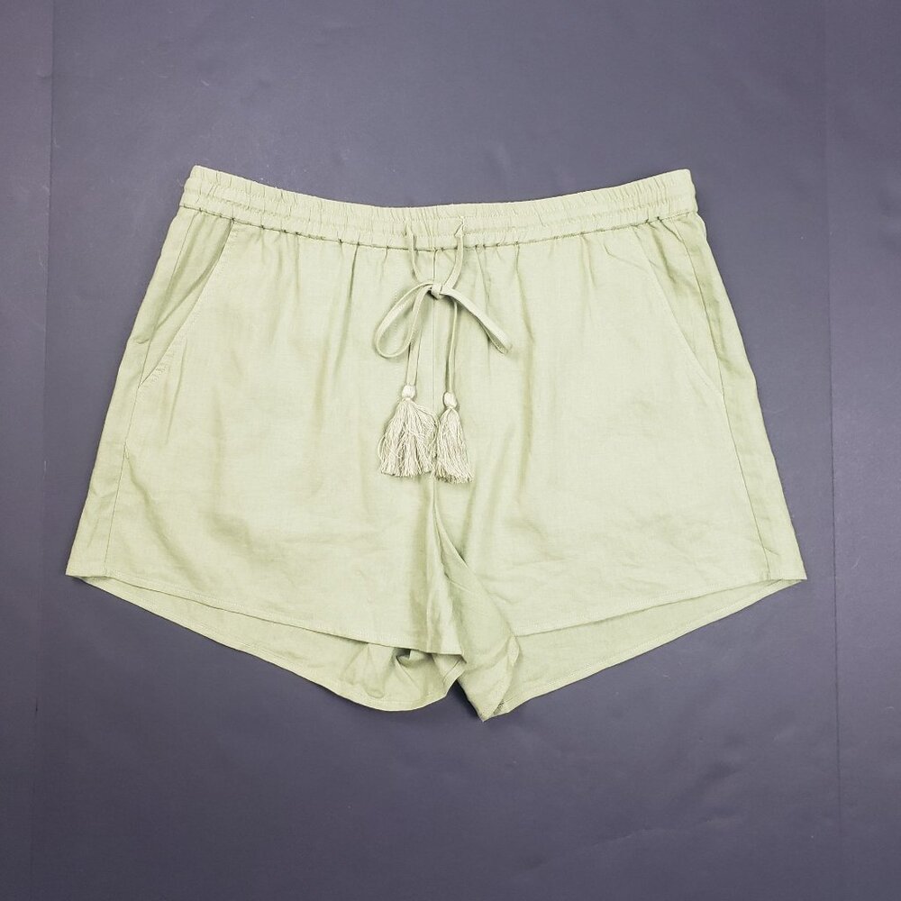 Andie Swim The Graciosa Short Women's Medium Ivy Green Linen Blend Tassel Ties - Picture 15 of 16